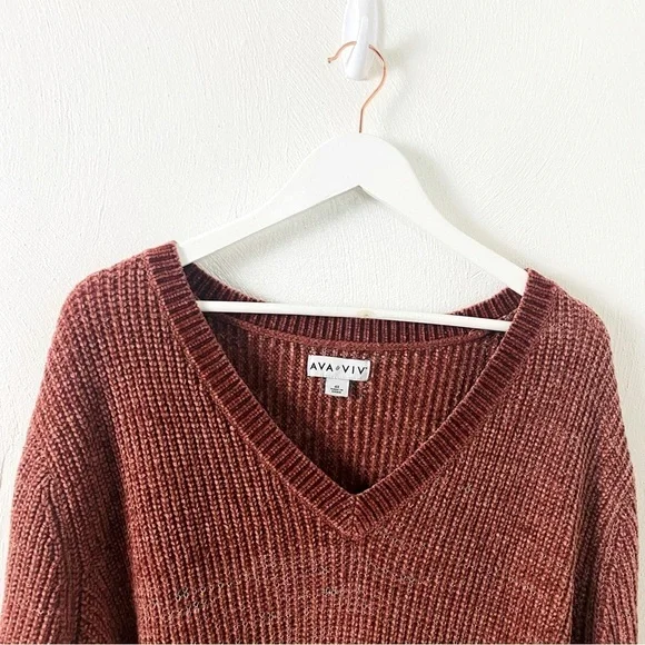 Ava Viv Pullover V-Neckline Soft & Cozy Knit Sweater. Rust Color Sz 4X - Picture 3 of 11